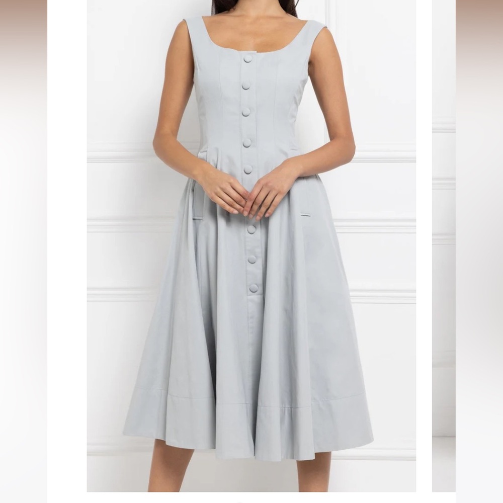 Aavelle boat neck dress in duck egg size Small